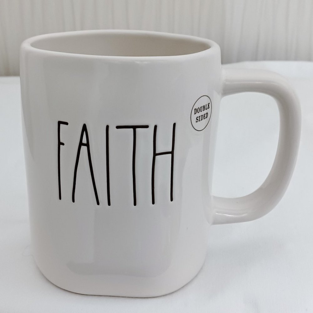 Rae Dunn Faith Can Move Mountains Double Sided Mug Cup